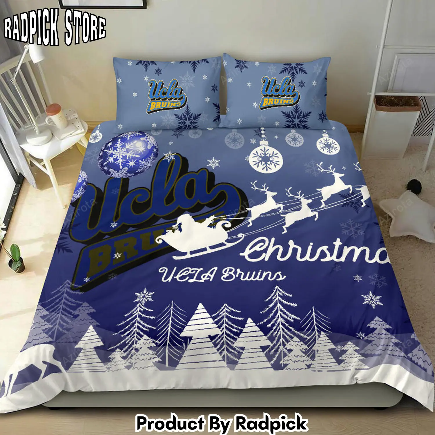 Radpick ucla bruins blue merry christmas bedding set rp327609
